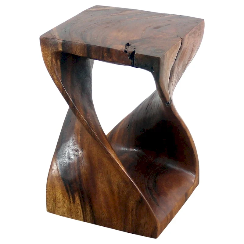 Wood Twist Stool 12 X 12 X 18 In High Walnut Oil