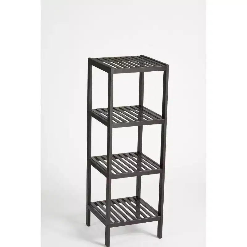 4-Tier Bamboo Shelf Narrow Slatted Bathroom Shelf with Natural Wood Finish, Plant Stand for Bathroom, Kitchen, Entryway, Bedroom, Sunroom