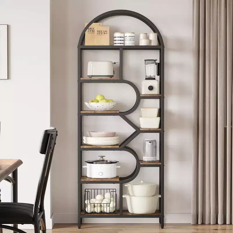 GustoWave 6-Tier Open Bookshelf - 81.7 Tall Arched Bookcase Geometric Open Storage Shelf Freestanding Display Rack Bookshelves
