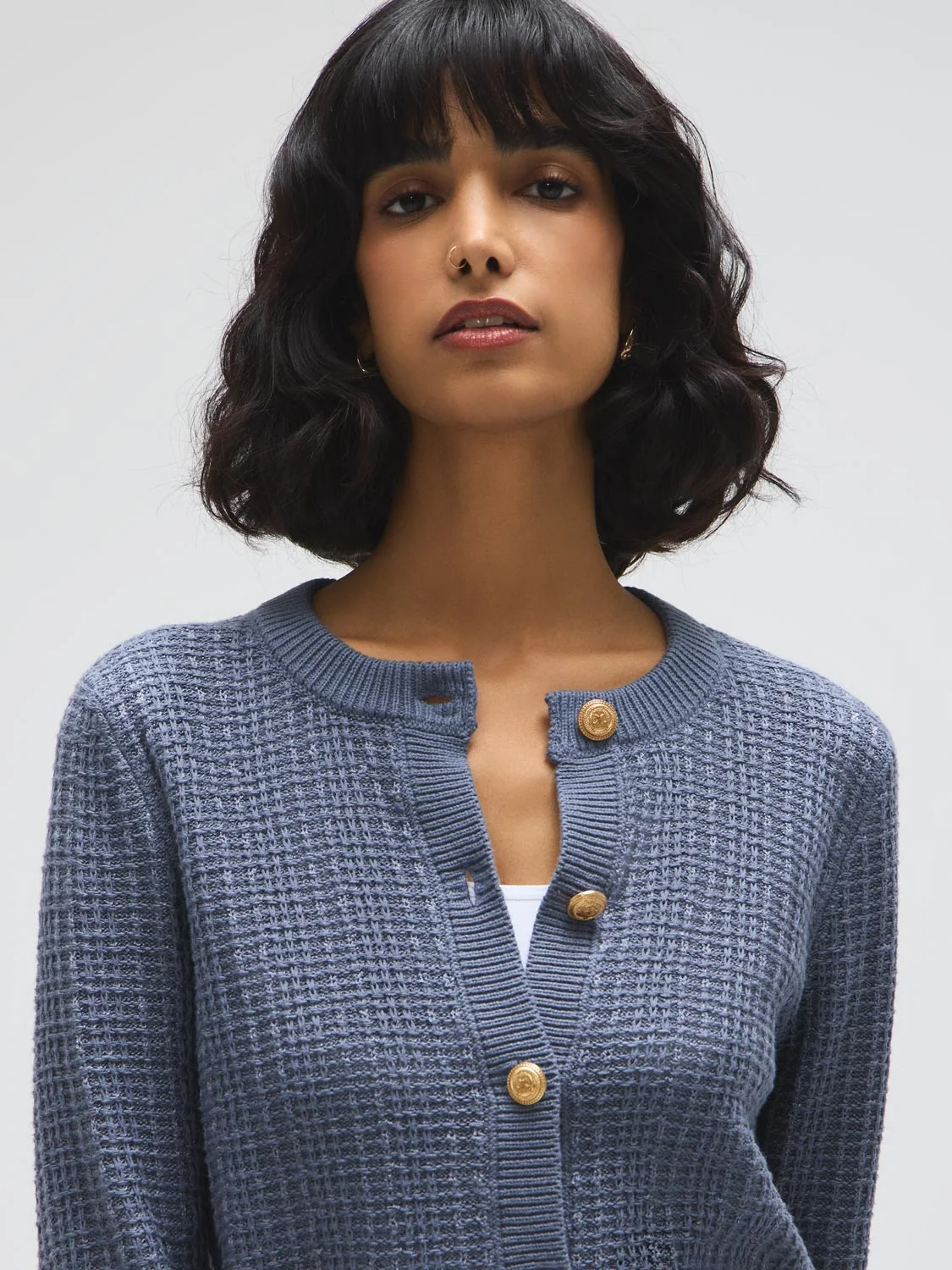 Cotton Blend Button-Front Cardigan