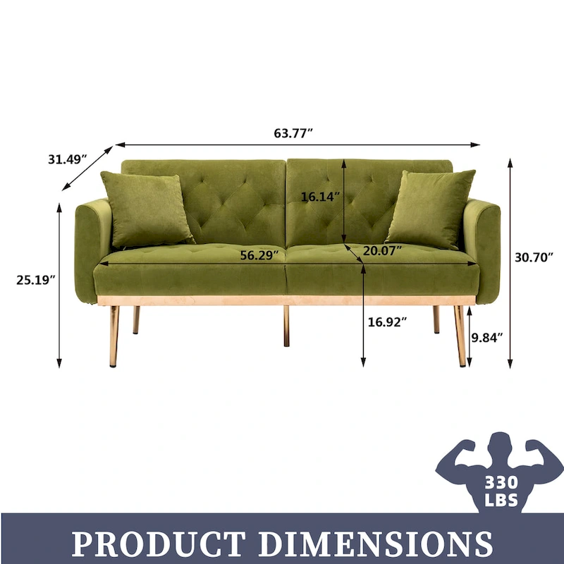 Velvet Upholstered Tufted Loveseats Sleeper Sofa With Rose Golden Legs