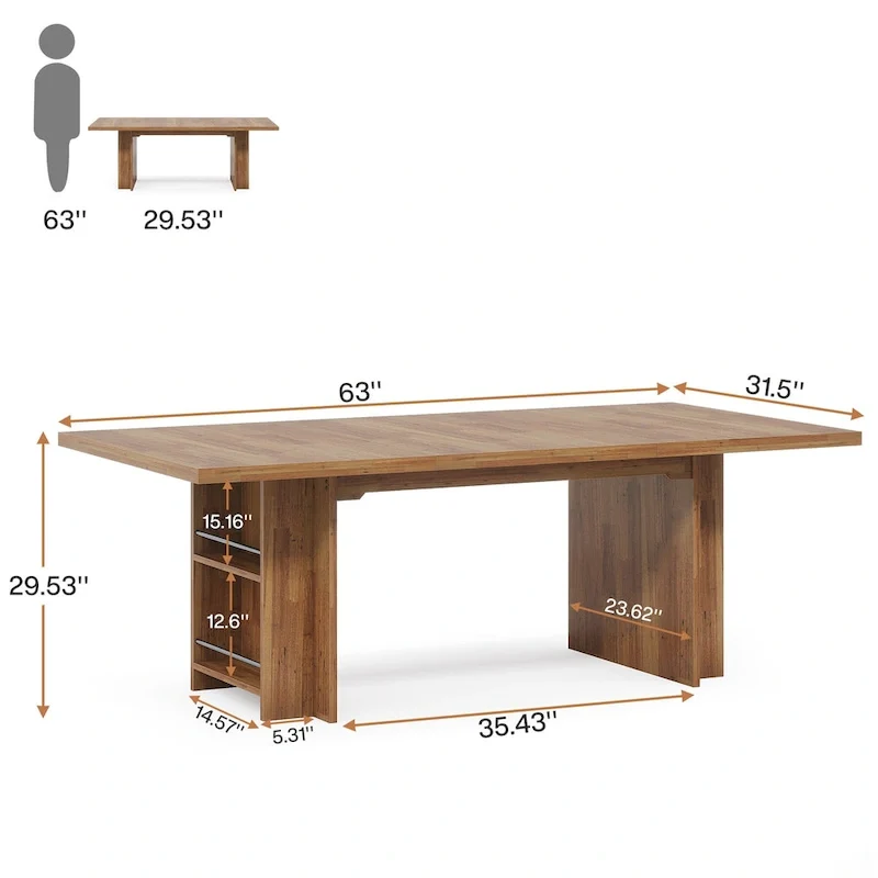 Natural Wood / Walnut / Brown Large Writing Desk with Storage Shelves, 1-Person