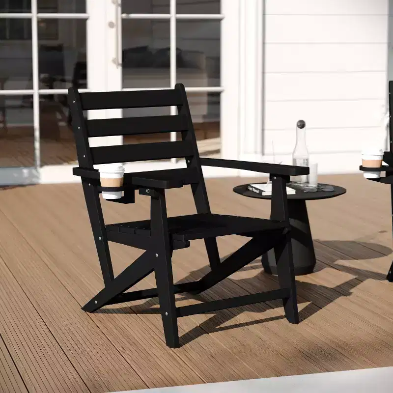 Merrick Lane Indoor/Outdoor Adirondack Dining Chair with Fold Out Cup Holder, Recycled All-Weather HDPE Adirondack Chair