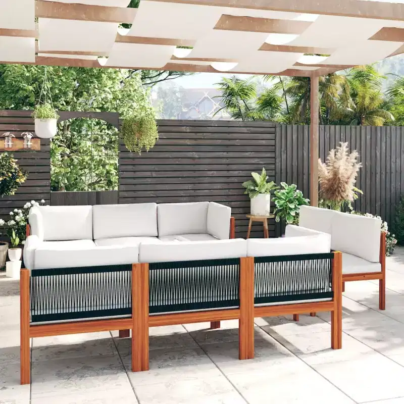 vidaXL Garden Lounge Set Cream, Brown Solid Acacia wood Large Modular