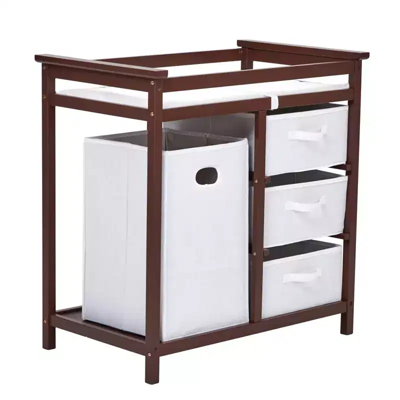36 Modern Baby Changing Table Dresser with 3 Drawers & Laundry Hamper  Nursery Furniture