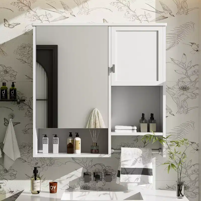 29x28 Wall Mounted Bathroom Medicine Cabinet with Mirror & Towel Bar