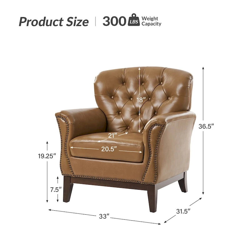 Burt Traditional Genuine Leather Accent Chair with Tufted Wing Back by HULALA HOME