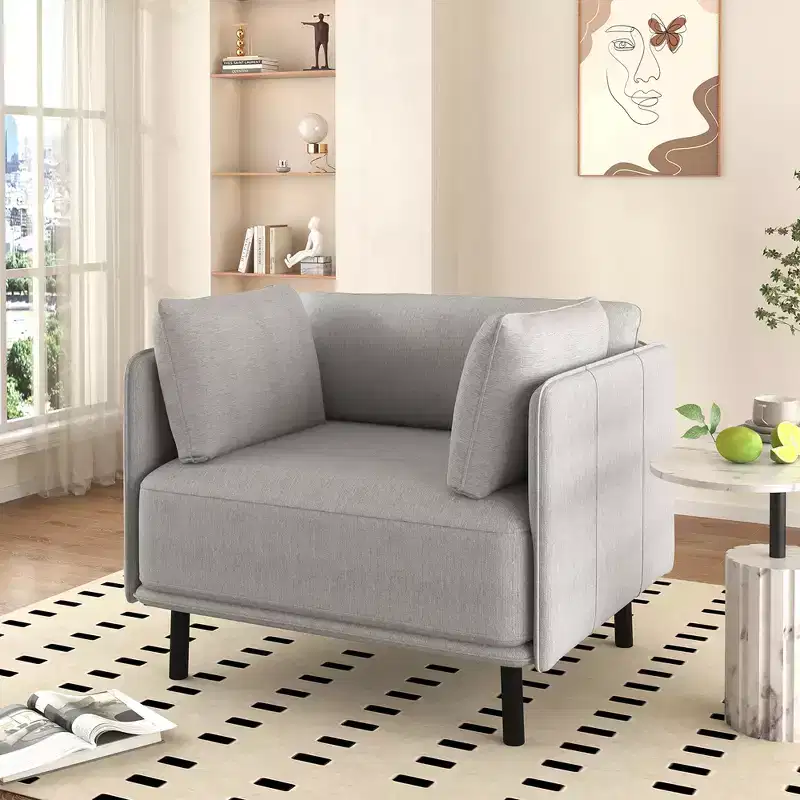 39-Inch Vintage Lounge Chair with Polyester Upholstery, Solid Wood Frame and Steel Legs, for Relaxation
