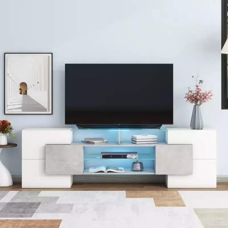 TV Stand for TVs up to 80 Inches with 2 Lighted Glass Shelves and LED Color Changing Lights