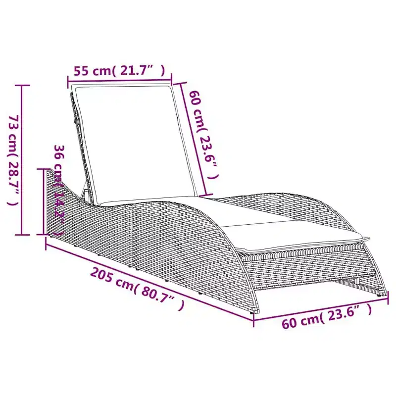 vidaXL Sun Lounger with Cushion 23.6x80.7x28.7 Poly Rattan