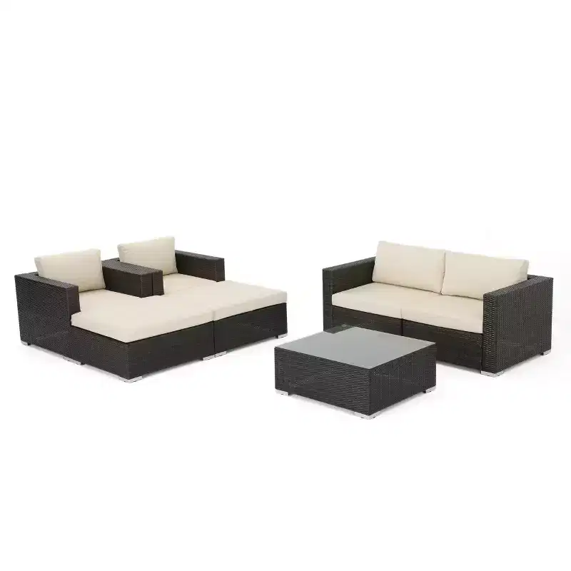 Santa Rosa 7pc Wicker Chat Set - Multibrown/Beige - Christopher Knight Home