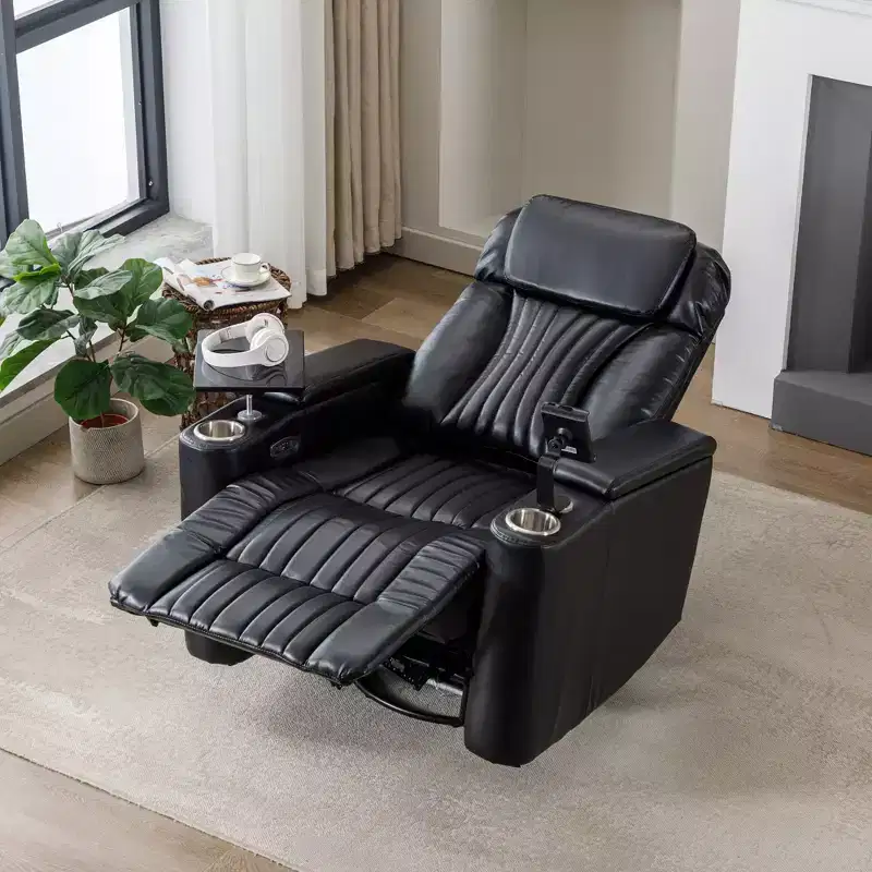 270 Power Swivel Recliner with LED Lights, 360 Tray Table & USB Port - Home Theater Electric Chair for Living Room