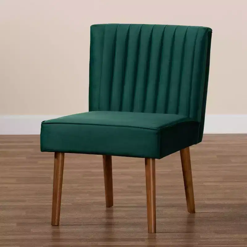 Velvet Upholstered and Wood Dining Chair -