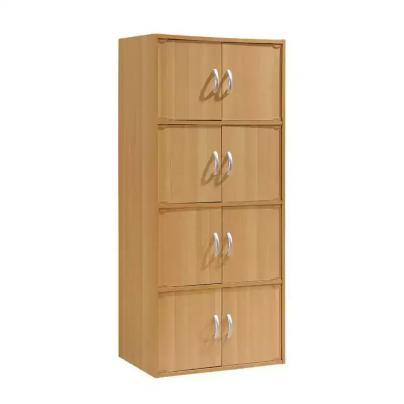 Hodedah HID44 Heavy Duty 8 Door Floor Mount Enclosed Multipurpose Storage Bookcase Cabinet for Home and Office, Beech Wood Finish