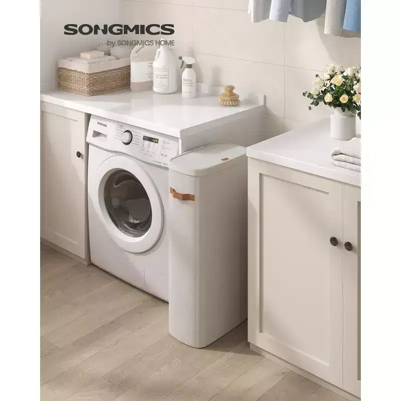 17.2 Gal. Laundry Basket, Easy Assembly, with Lid and Handles, Removable Liner, 15.4 x 8.7 x 29.5 Inches, Cappuccino Beige