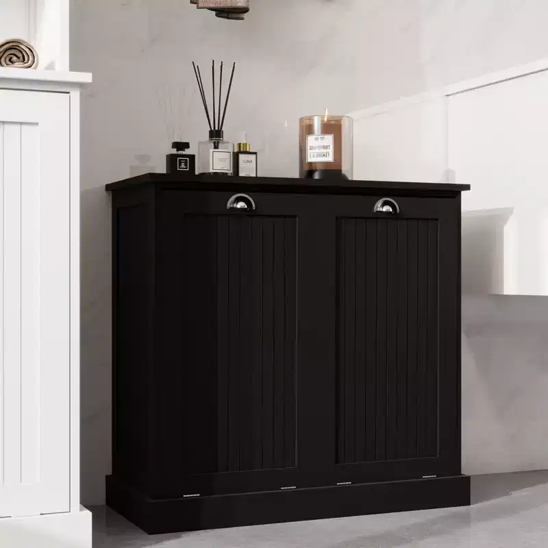 32.68 in. W. x 14.57 in. D x 31.5 in. H Wood Linen Cabinet with Tilt-out Storage