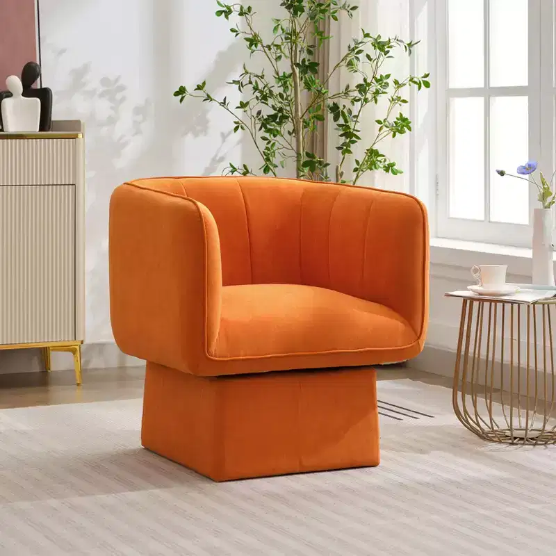 Upholstered Swivel Barrel Chair with 360-Degree Rotation
