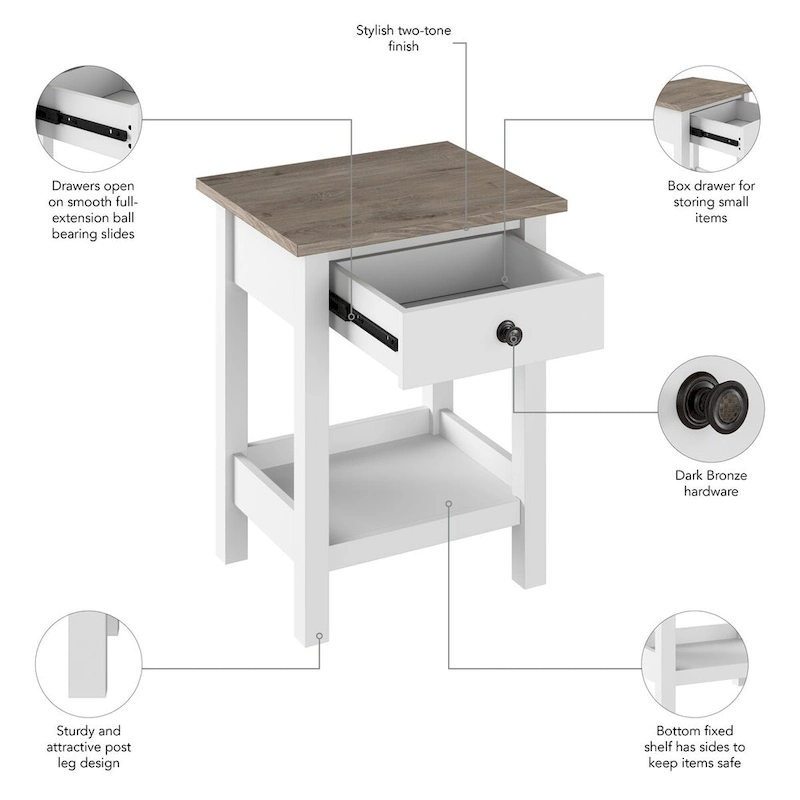 Bush Furniture Mayfield Farmhouse Living Room End Table.