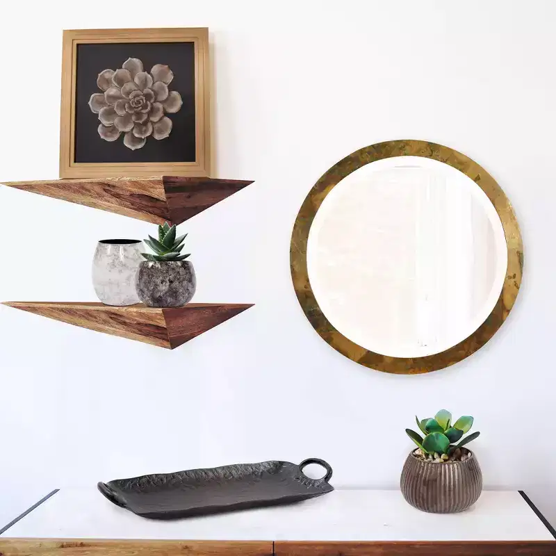 Howard Elliott Camou Round Copper Metal Frame Wall Mirror: Modern Decor, 15.75" Diameter, No Assembly Required