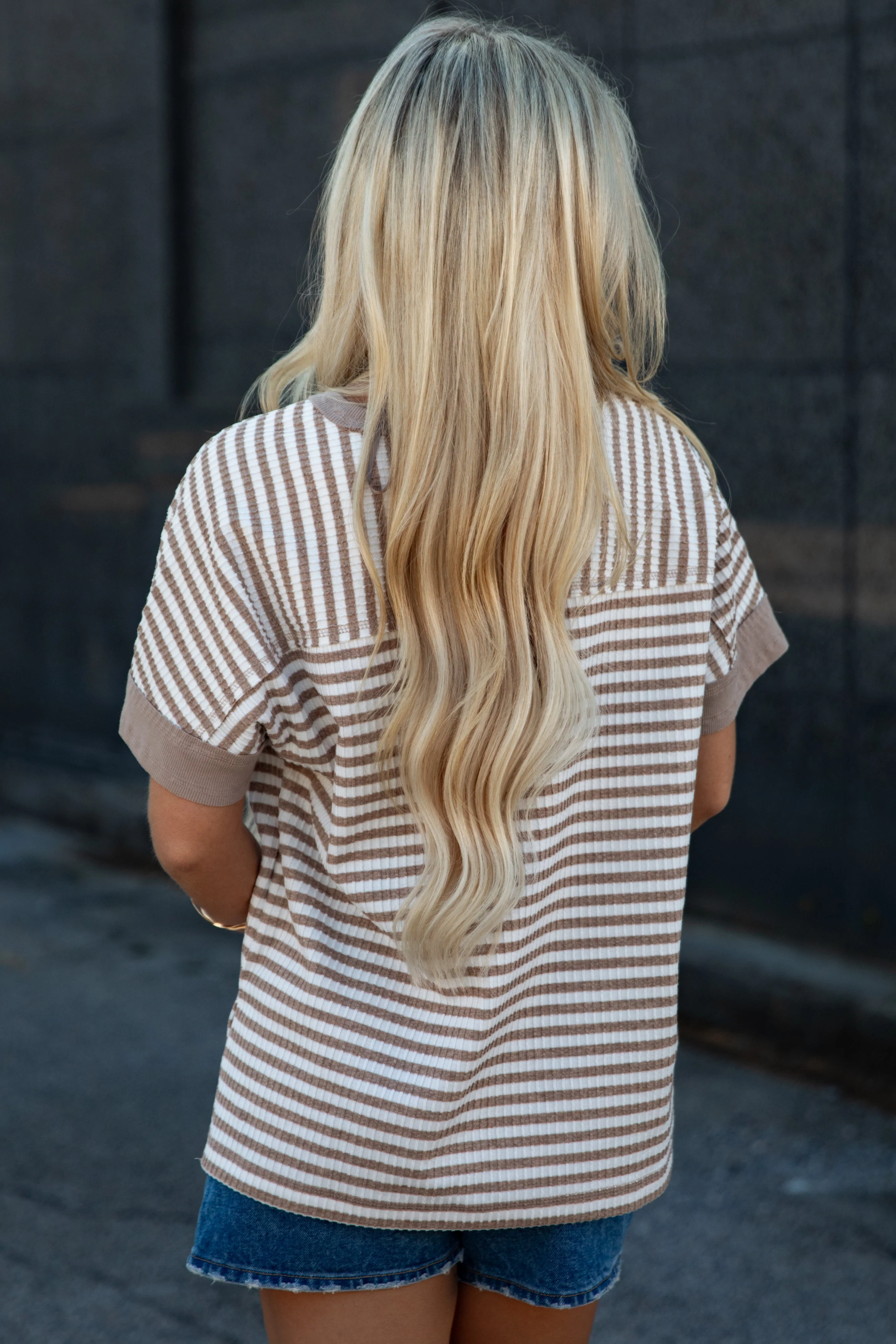 Taupe Stripe Oversized Short Sleeve Top