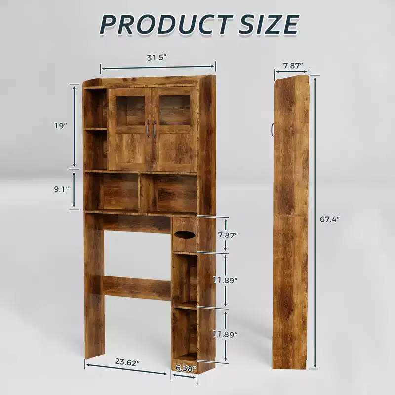 Farmhouse Over-The-Toilet Storage Cabinet with Barn Doors and Toilet Paper Holder