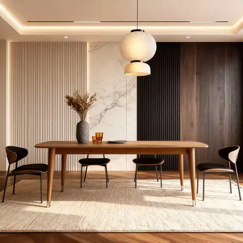 Gaoyangjiaju 62.9 Mid-Century Modern Wood Dining Table - Rectangular Kitchen Table with Rounded Corners and Metal-Tipped Tapered Legs - Seats 4 to 6