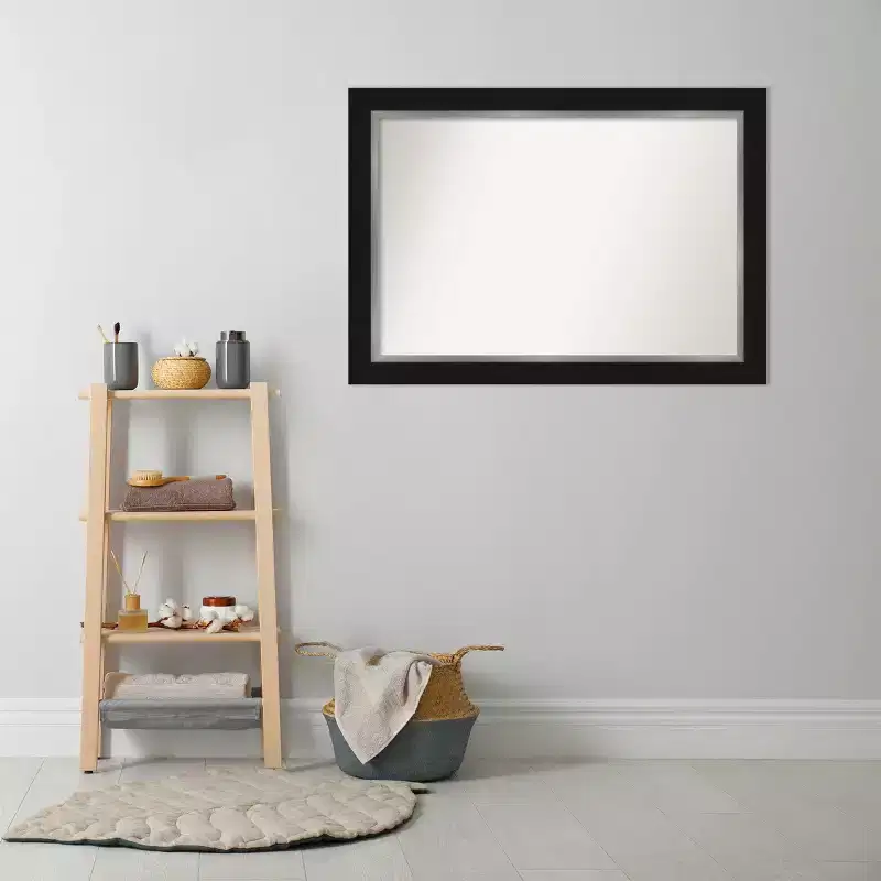 42" x 30" Non-Beveled Bathroom Wall Mirror Black -: Modern Rectangle, Wall Mount