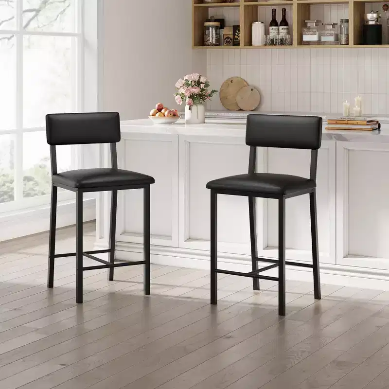 Bar Stools Set of 4, Upholstered Counter Height Bar Stools with Backrest and Footrest, Tall Bar Chairs with Thick Cushion, for Dining Room