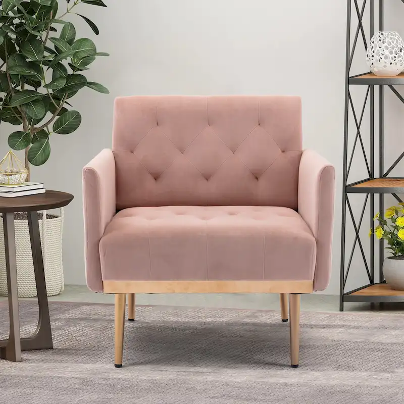 Velvet Upholstered Tufted Accent Chair With Golden feet
