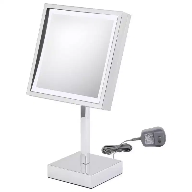 Aptations 8 LED Square Mirror - 3X Magnification, Free Standing - Cool Light, Makeup Mirror for Vanity, Bedroom, Bathroom - (Brushed Nickel)