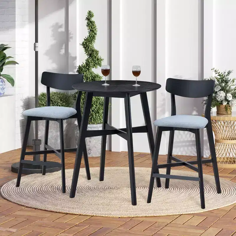 Round Dining Table Kitchen Table Wooden High Top Bar Table for 2-4, Black