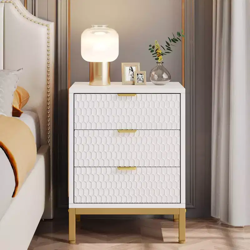 LITTLE TREE 3 Drawer Modern Nightstand with Storage Drawers White