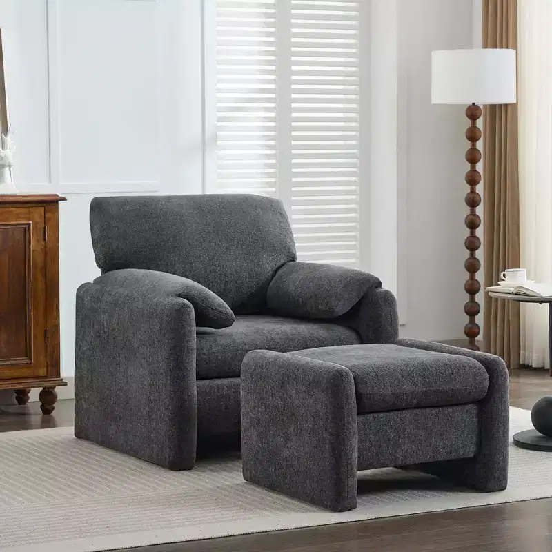 HYLEORY Chenille 36.41'' Accent Chair with Ottoman,Comfy Oversized Seat Lounge Chair Upholstered Armchair for Living Room Bedroom Office Apartment