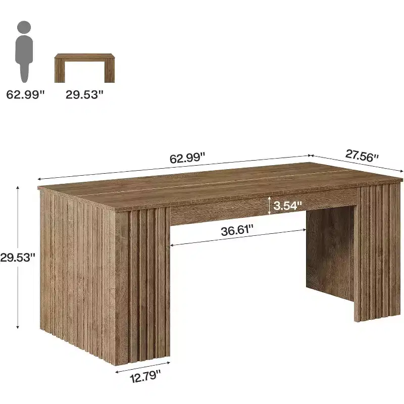 63-Inch Modern Executive Desk, Large Office Computer Desk, Study Writing Table Workstation for Home Office, Brown