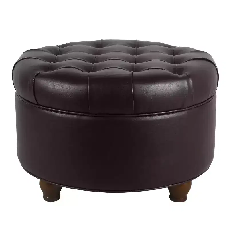 Large Tufted Round Storage Ottoman - HomePop