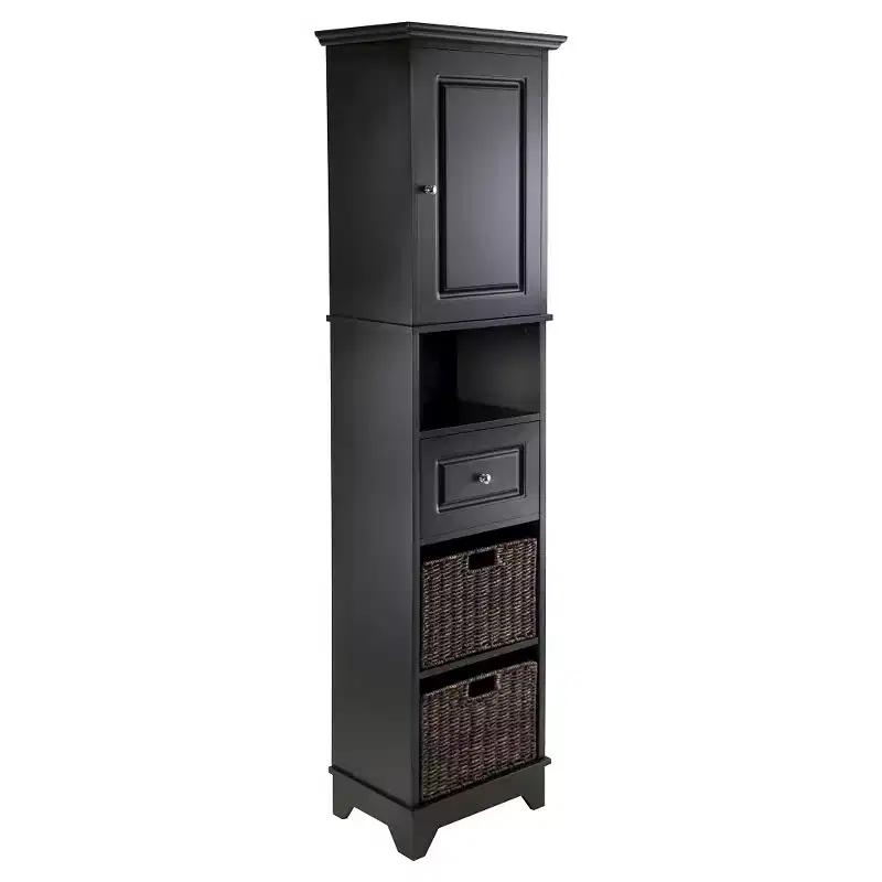 Display Cabinet Winsome Black 70.87": Elegant Storage with Adjustable Shelf & Foldable Baskets - Winsome