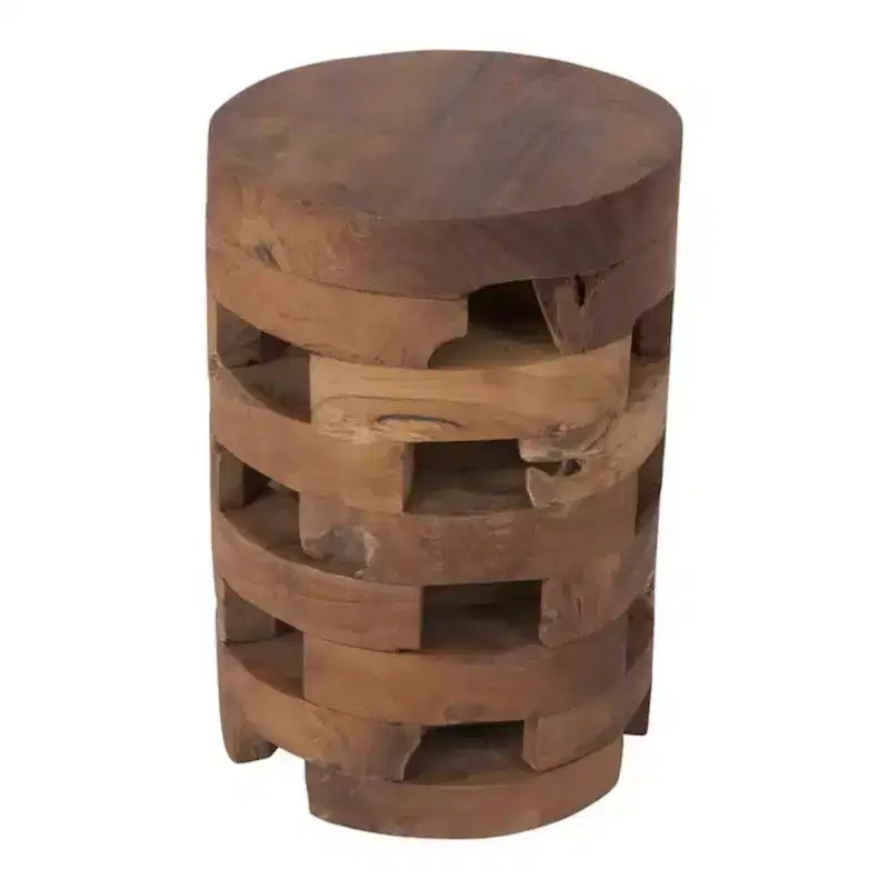 Accent Table Brown: Teakwood, Round, No Assembly Required