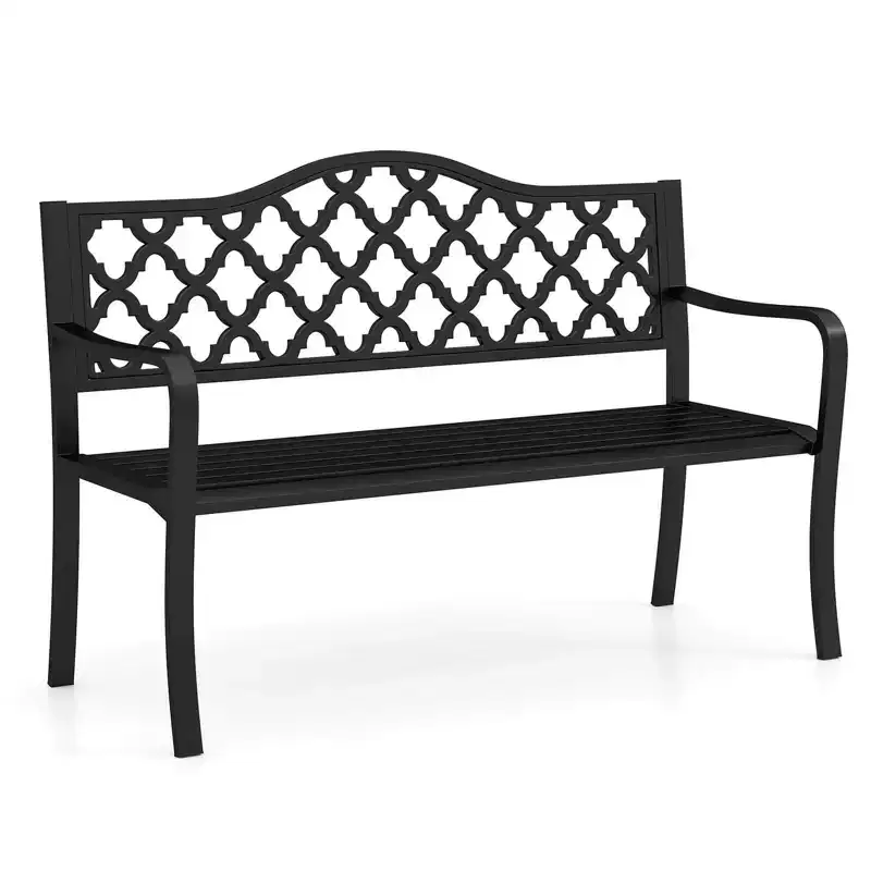Costway 50.5 Patio Bench Slatted Metal Garden Bench for 2-3 People Park-Style Loveseat