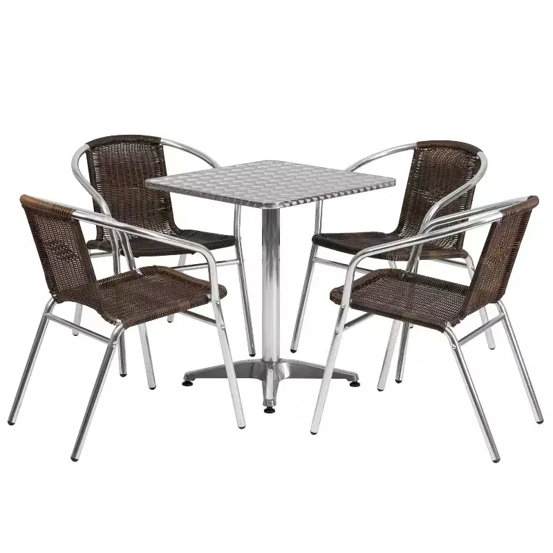 Emma and Oliver 23.5 Square Aluminum Garden Patio Table Set with 4 Rattan Chairs