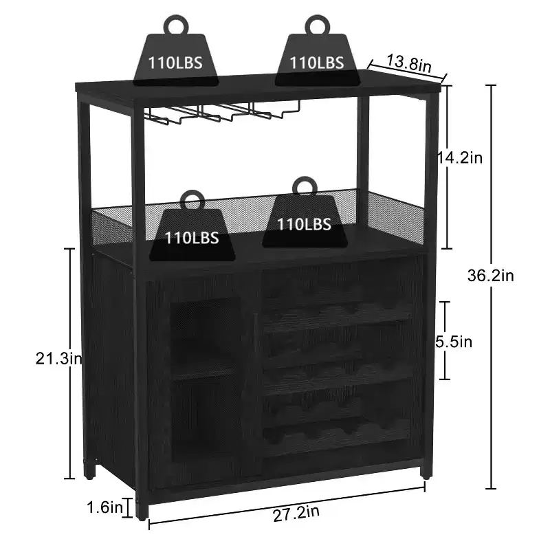 Whizmax Wine Cabinet with Large Storage Space and Detachable Rack, Small Sideboard and Buffet Cabinet with Mesh Door