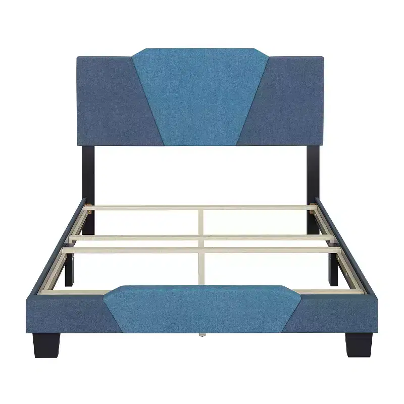 Full Sydney Linen Upholstered Platform Bed Blue - Eco Dream: Diamond-Shaped Headboard, Quad Cross-Slat Support