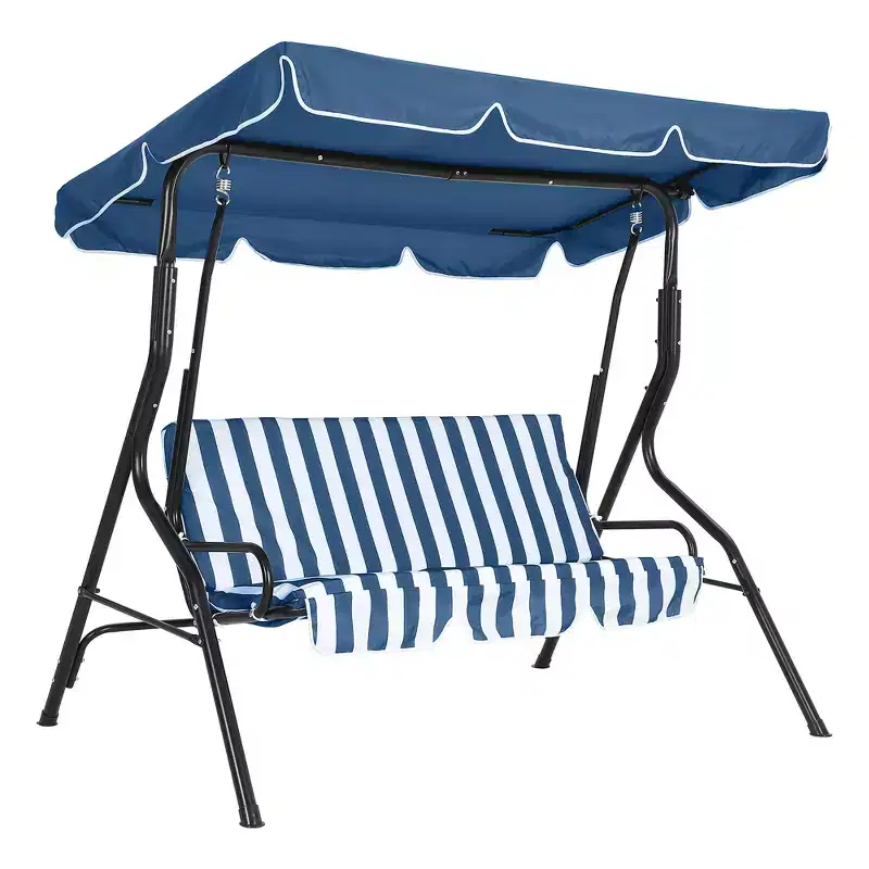 Weather-Resistant 3-Seat Outdoor Swing Chair, Adjustable Canopy, Heavy-Duty Steel Frame, UV & Waterproof, 500 lbs Capacity, for Backyard, Porch, Lawn
