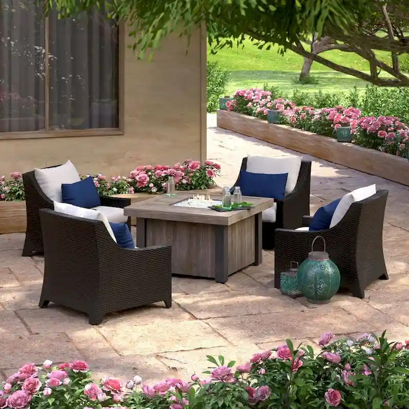 Deco 5 Piece Sunbrella Outdoor Patio Fire Chat Set