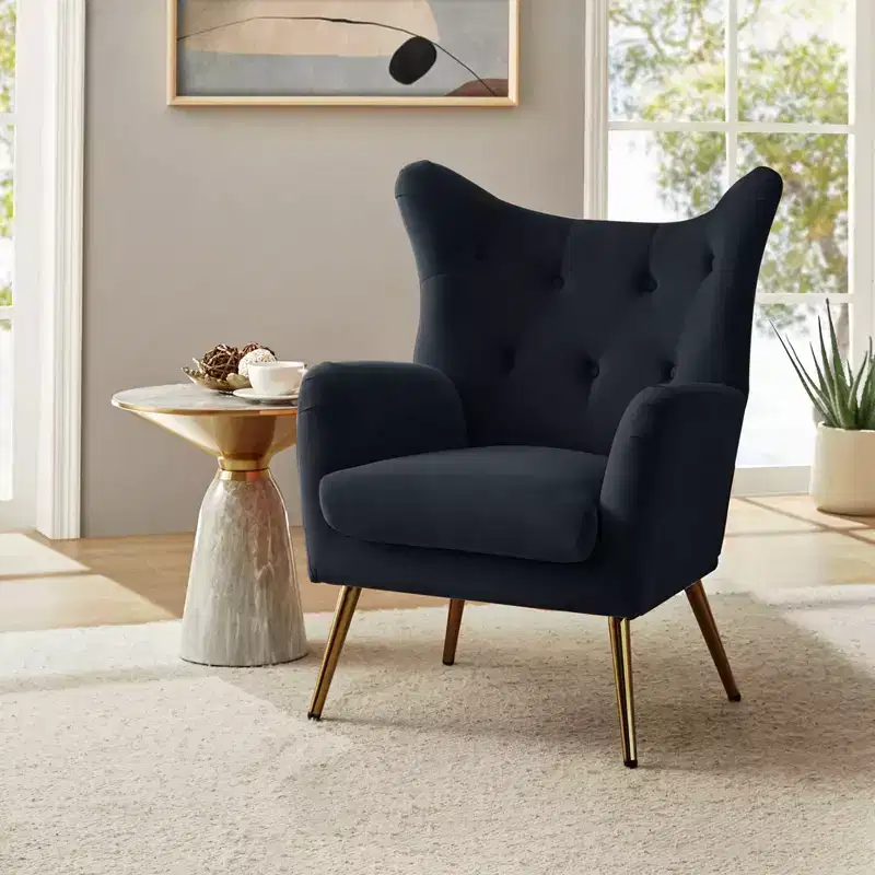 Modern Velvet Wingback Accent Chair with Foam Cushion and Metal Legs