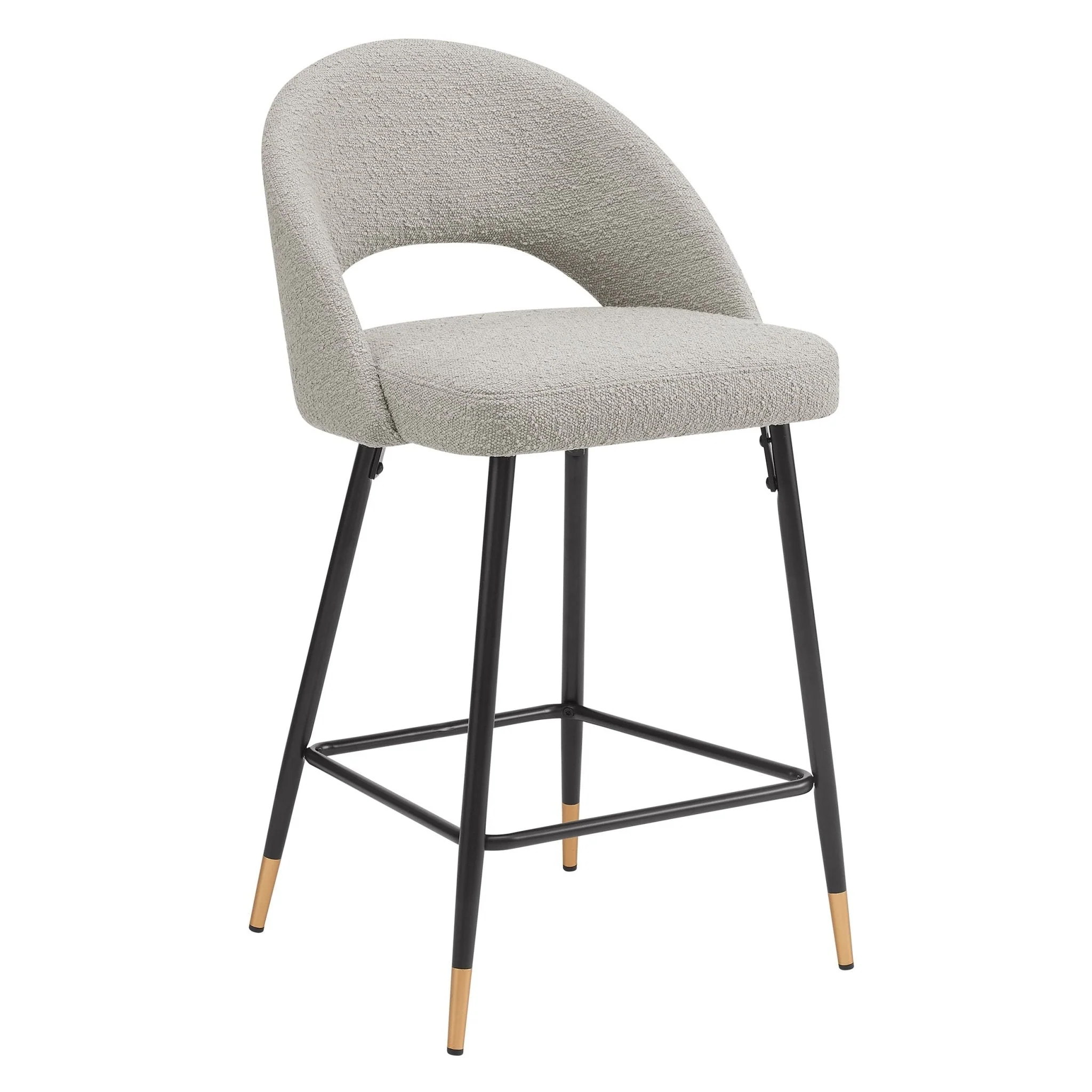 Contemporary Taupe Boucle Barstool with Half-Moon Design for Kitchen