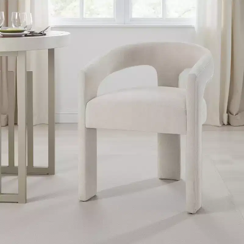 Royal Hampton Set of 2 Side Dining Chair, Rounded Back, Modern White Chenille