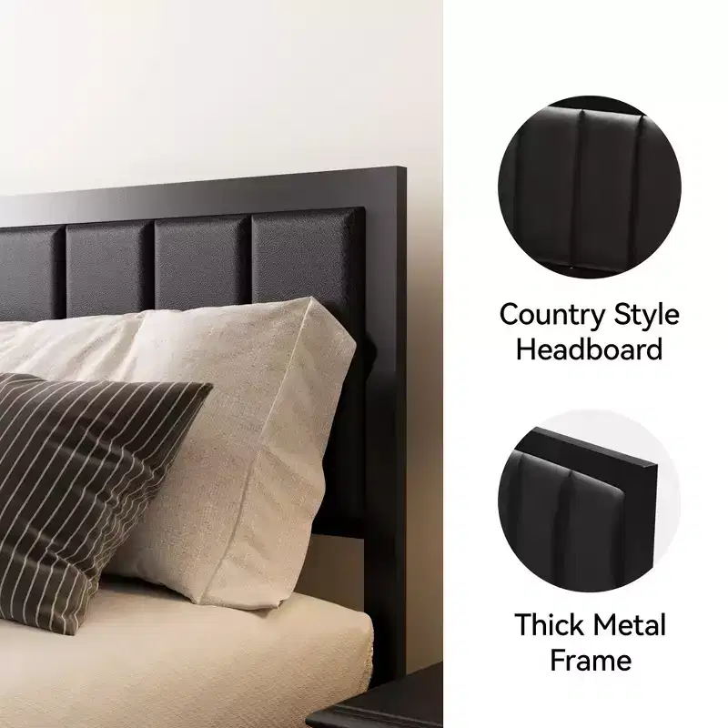Dyonery Bed Frame with Upholstered Headboard,Metal Bed Frame with Footboard,Noise-Free,No Box Spring Needed,Easy Assembly