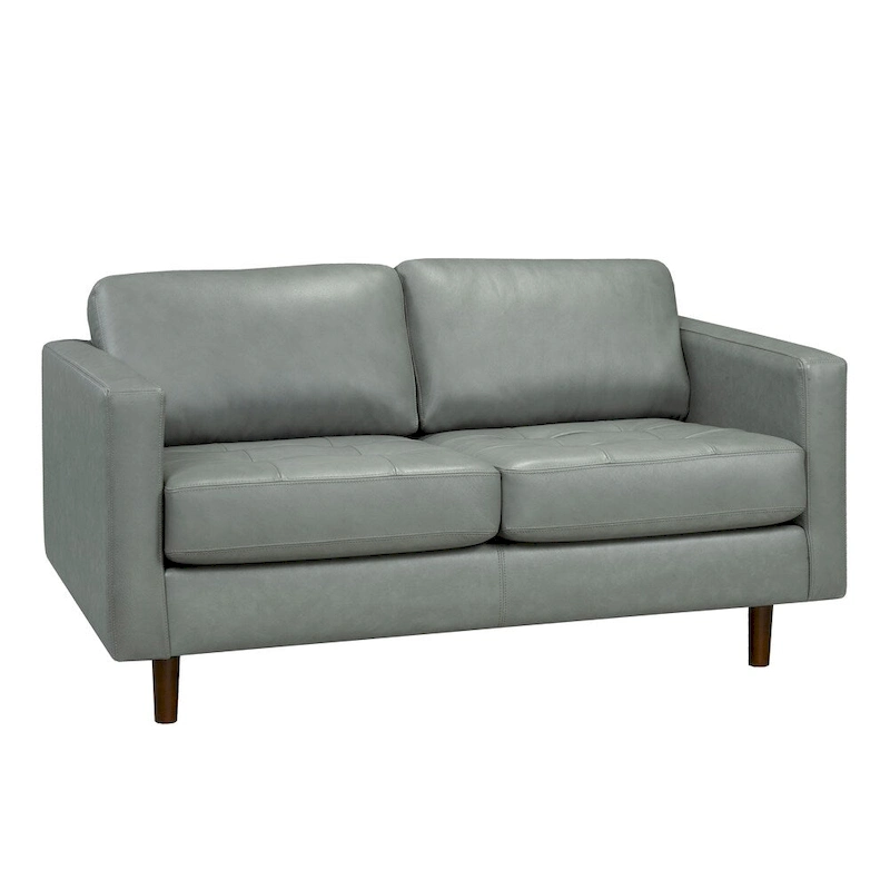 Booker Mid Century Modern Grey Top Grain Italian Leather Tufted Sofa and Loveseat