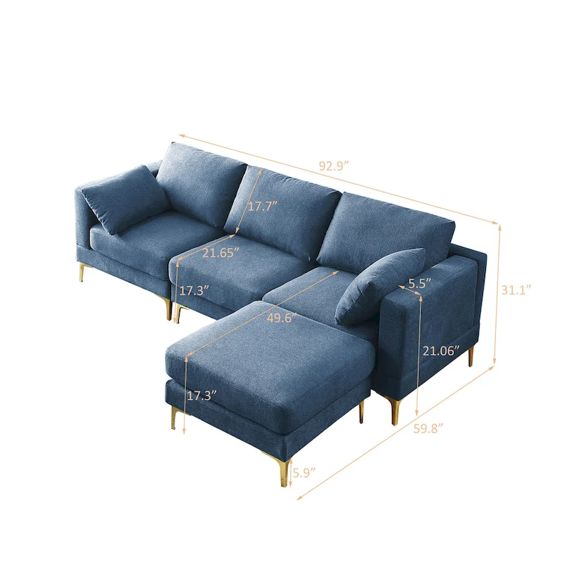 Christopher Knight Home - Beige L-Shape Sectional Sofa with Gold Metal Legs and Ottoman