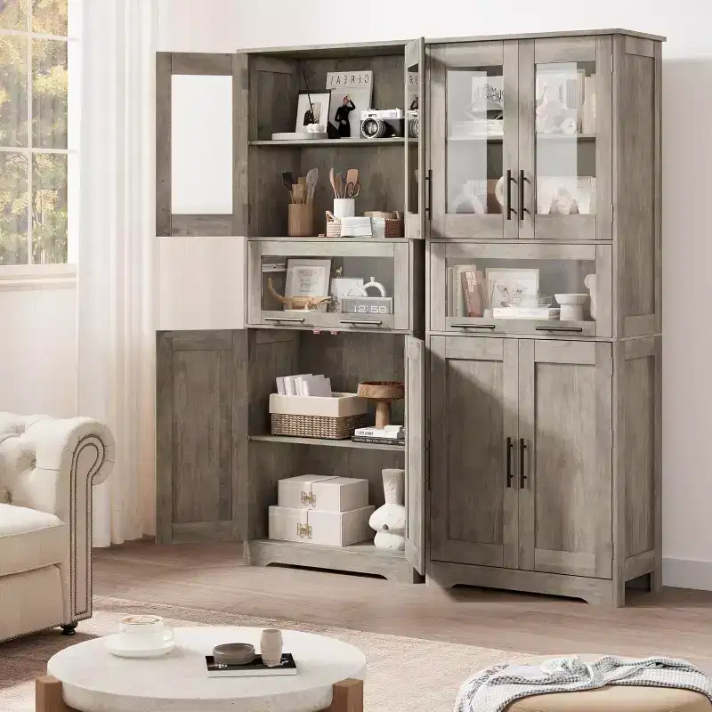 DobleePy Tall Bathroom Floor Cabinet, Freestanding Kitchen Storage Unit with Doors & Adjustable Shelves, 60 x 30 x 170 cm
